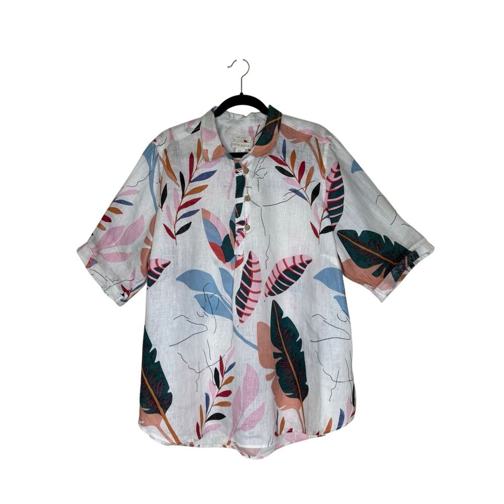 Cynthia Rowley Shirt White Linen Size 2X Coastal Grandma, Resortwear, Tropical